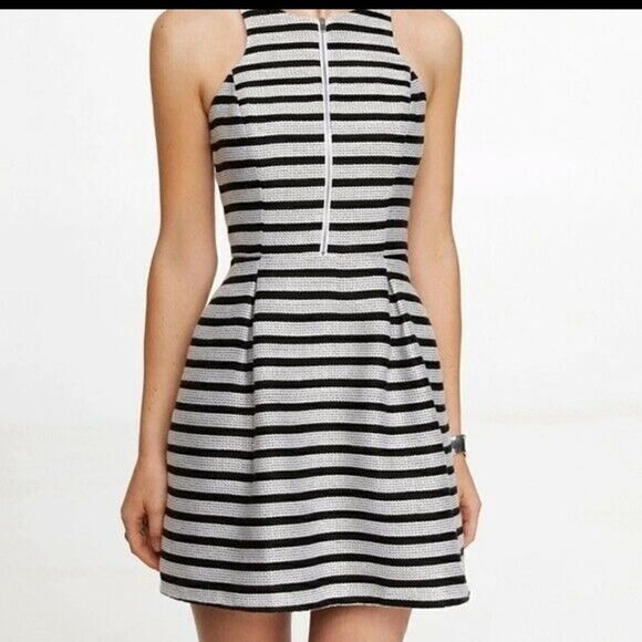 EXPRESS Striped Sleeveless Fit & Flare Zip Up Textured Dress Size 0 - Picture 1 of 6